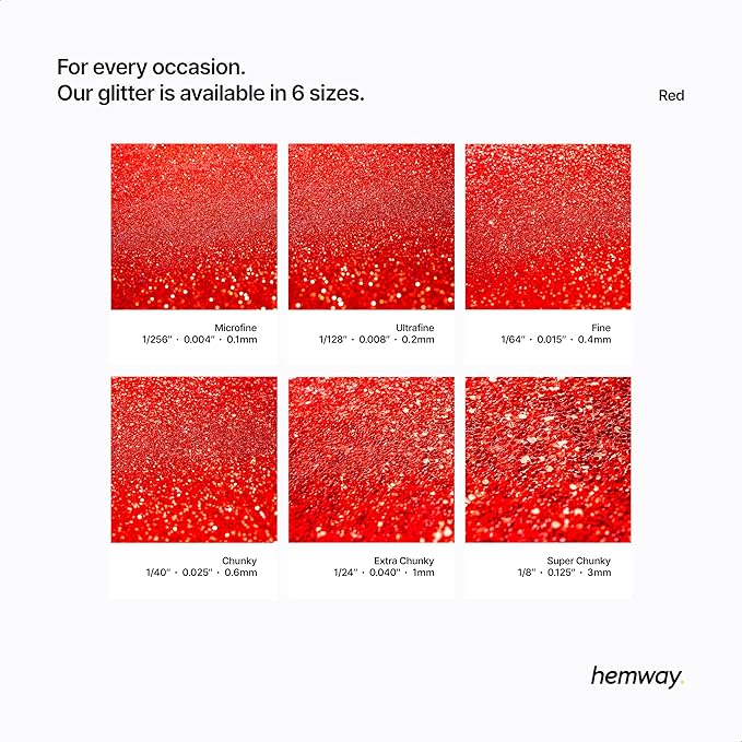 Hemway Polyurethane & Epoxy Resin Glitter 100g / 3.5oz Metallic Crystal Flake Additive for Flooring Jewelry Tumblers Glass Pigment - Extra Chunky (1/24" 0.040" 1mm) - Red