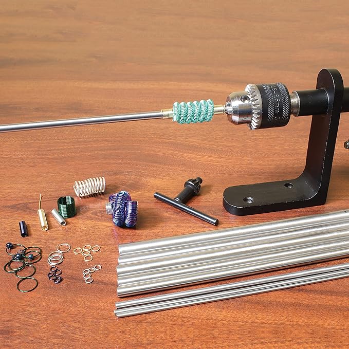 The Beadsmith EZ Coiler Pro – Wire Elements – Includes Mountable Base, 9 Mandrels, Chuck Key, Instructions, and a Storage Case – Create Jump Rings, Coiled Beads, Beaded Coils, and Spirals