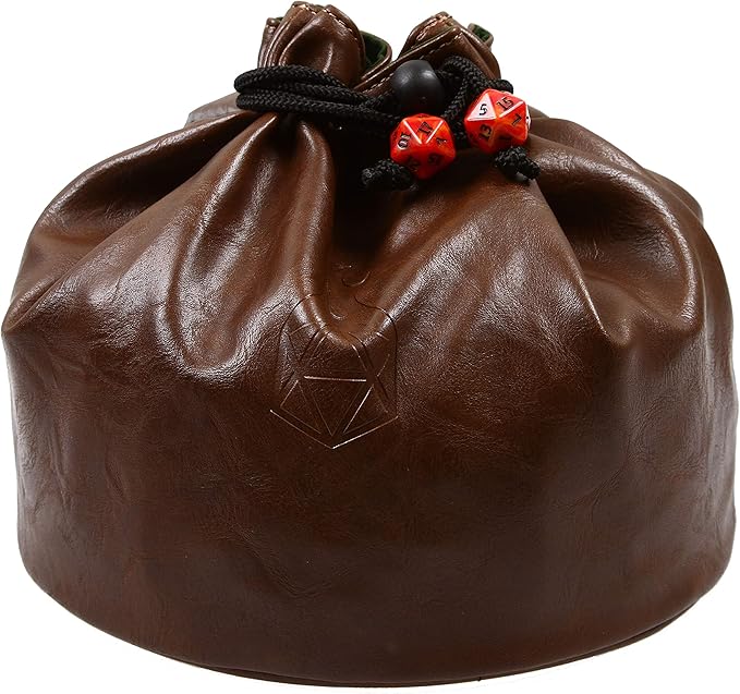 Forged Dice Co. Pouch of The Endless Hoard Dice Bag - Holds Over 1,000 Polyhedral Dice - Dice Storage Bag with 7 Pockets - Perfect for Bulk Dice - Brown/Green