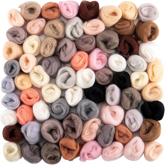 72pcs 7.6 oz Needle Felting Wool- 24 Colors Nature Wool Roving Yarn by Biggun