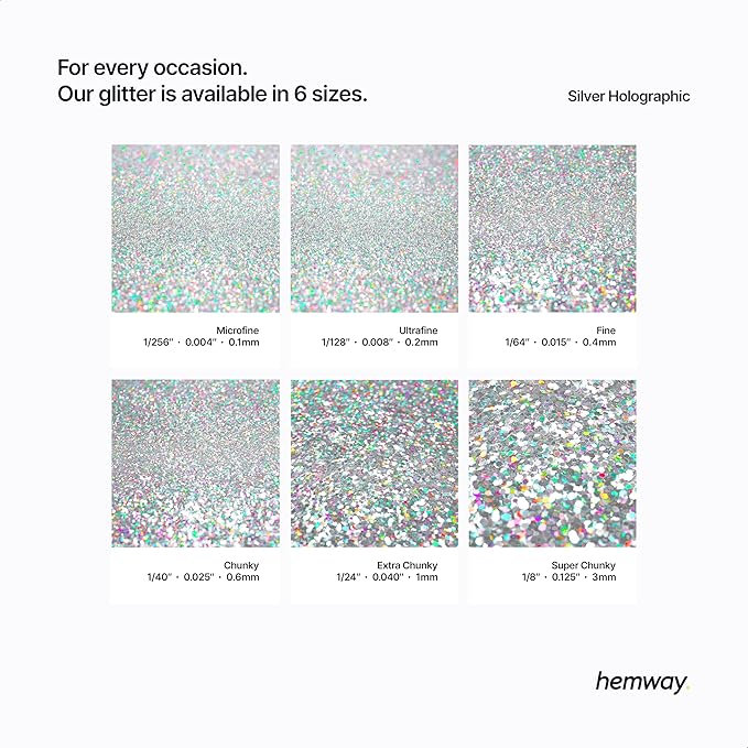 Hemway Polyurethane & Epoxy Resin Glitter 100g / 3.5oz Metallic Crystal Flake Additive for Flooring Jewelry Tumblers Glass Pigment - Microfine (1/256" 0.004" 0.1mm) - Silver Holographic