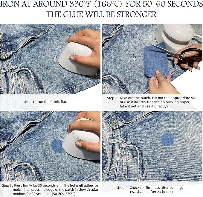 KING MOUNTAIN Iron-on Repair Patch,3"x60"100% Cotton Denim Iron-on Repair Patch, Jeans and Clothing Repair and Decoration Kit (Black)