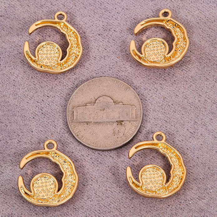 Gold-Tone Moon Charms with Rhinestones - Image 3