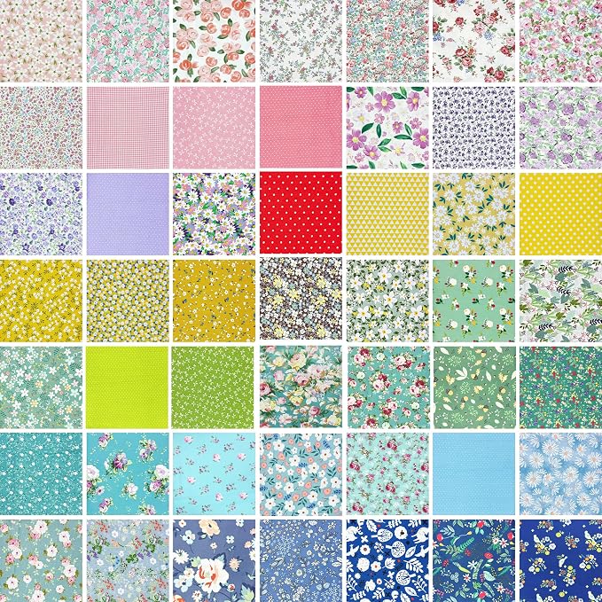 Aubliss 50pcs 100% Cotton Fabric Bundle 8" x 8" PreCut Fat Squares Sheets - Image 7