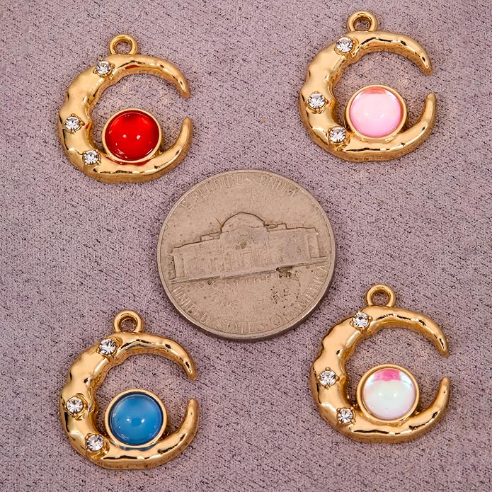 Gold-Tone Moon Charms with Rhinestones - Image 2