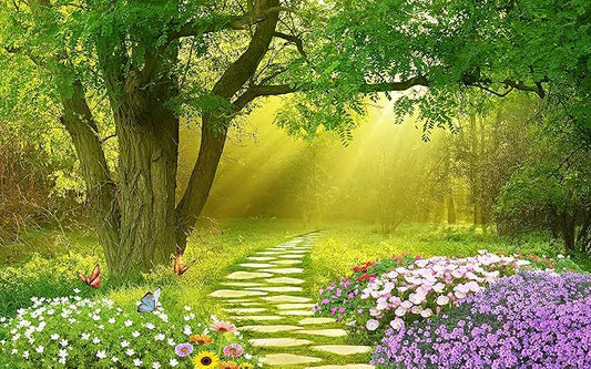 Forest Wallpaper Flower and Road in Forest Wall Mural for Bedroom Living Room TV Background Sofa Wall（Not Peel and Stick）